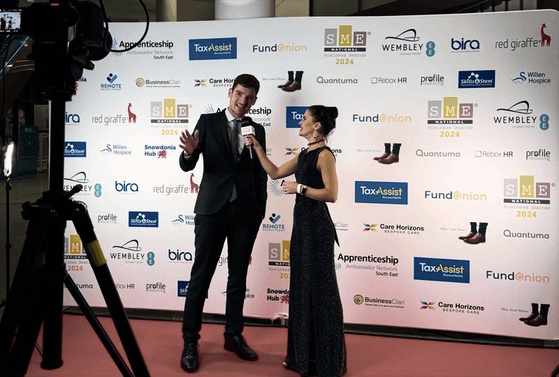 Jason being interviewed on the red carpet at the SME National Business Awards